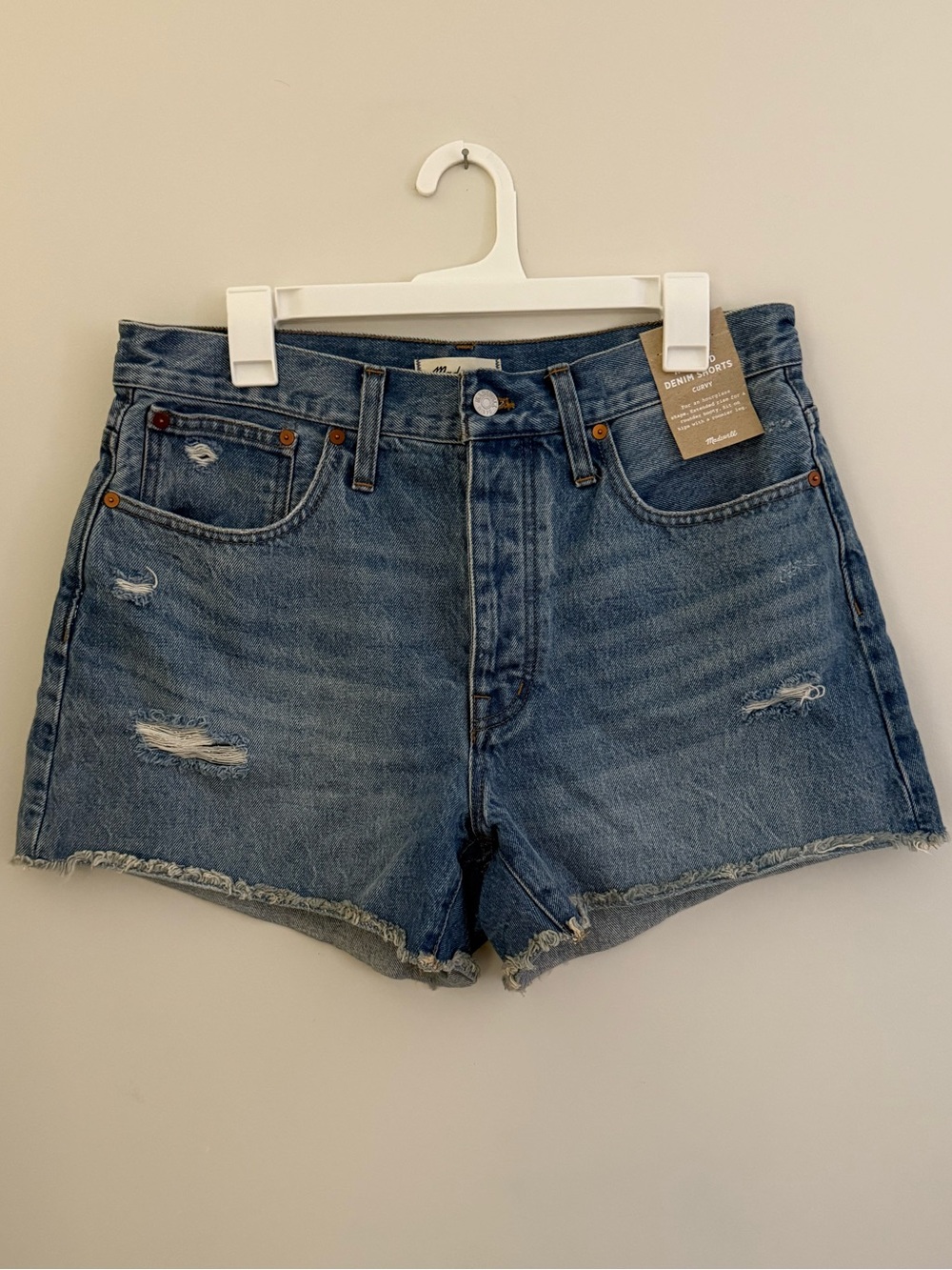 NWT Madewell Curvy Relaxed Denim Shorts in Homecrest Wash: Ripped Edition